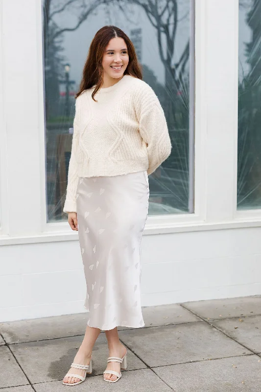 Comfortable And Simple The Sweetest Heart Cream Satin Maxi Skirt