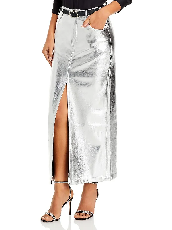 Design Perception Tinsley Womens Vegan Leather Long Denim Skirt
