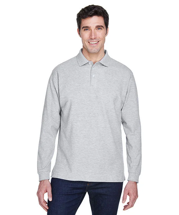 Classic Series D110 - Devon & Jones Mens Pima Piqué Long-Sleeve Polo Shirt | Grey Heather Classic Series D110 - Devon & Jones Mens Pima Piqué Long-Sleeve Polo Shirt | Grey Heather