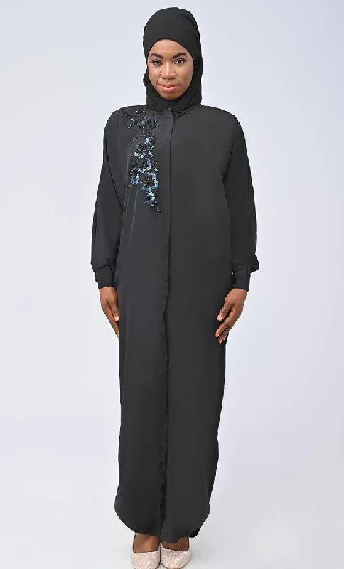 British Fashion Islamic Umbrella Cut Kashibo Hidden Button Down Abaya