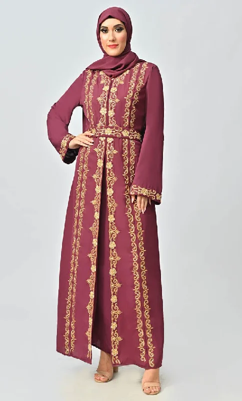 Customized Version Saudi Moroccan Style Abaya With Heavy Hand Work And Machine Thread Work Embroidery