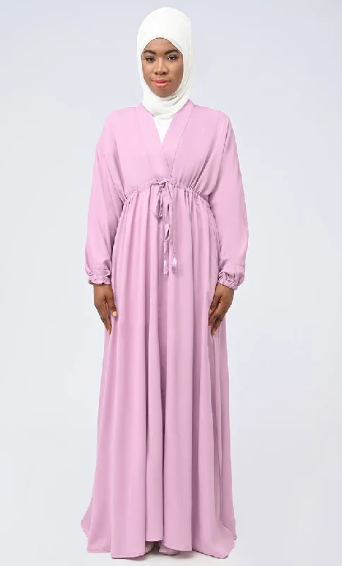 Breathable Design Maghrib Waist Dori Detailing Modest Abaya With White Inner And Hijab Breathable Design Maghrib Waist Dori Detailing Modest Abaya With White Inner And Hijab