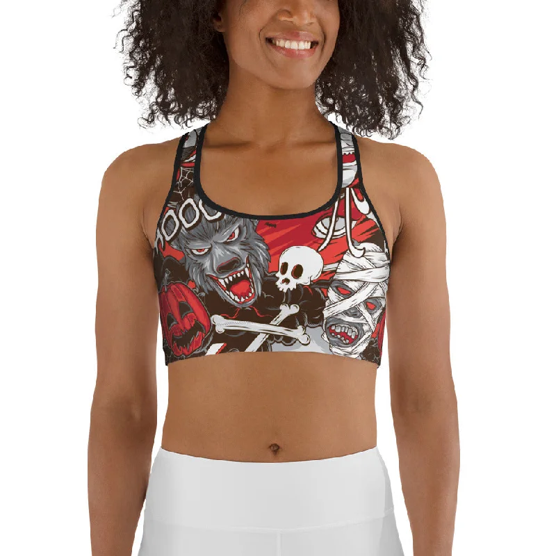 Classic Style All The Horrors of Halloween Sports Bra