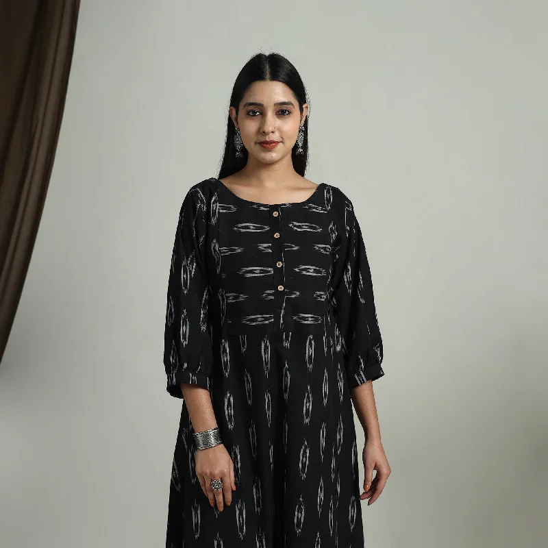 Effortless Elegance Black - Flared Cotton Pochampally Ikat Dress 12