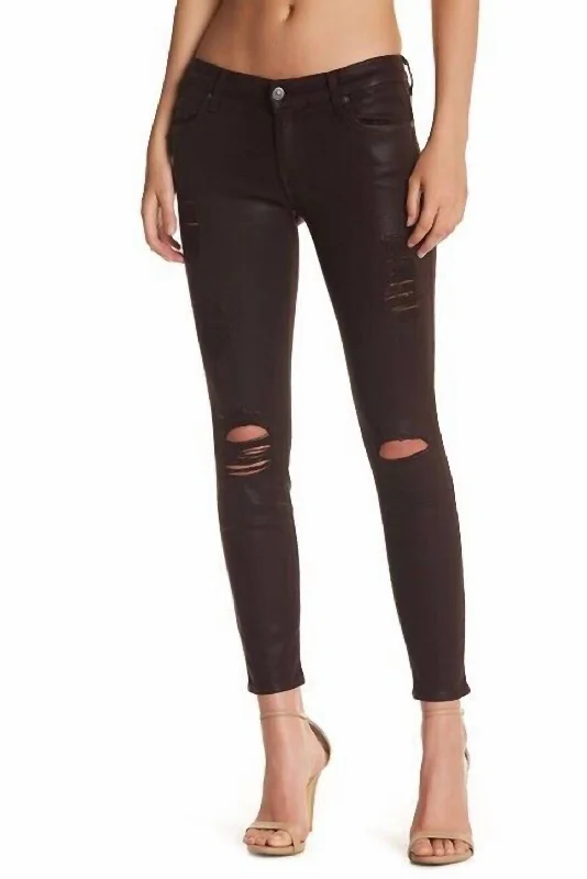 Fashionable Prints Skinny Coated Distressed Jeans In Red