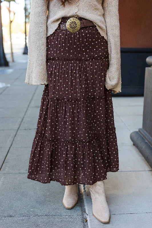 Trendy Items The Teary Eyed Brown Floral Tiered Maxi Skirt