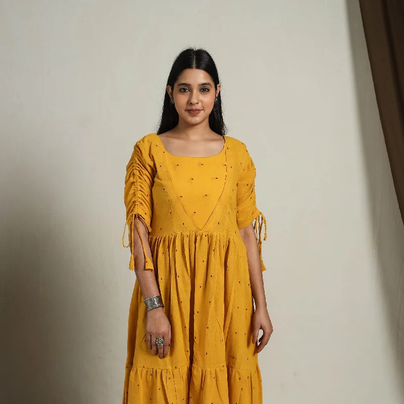 Elegant And Noble Yellow - Tiered Fit & Flare Cotton Jacquard Dress 03