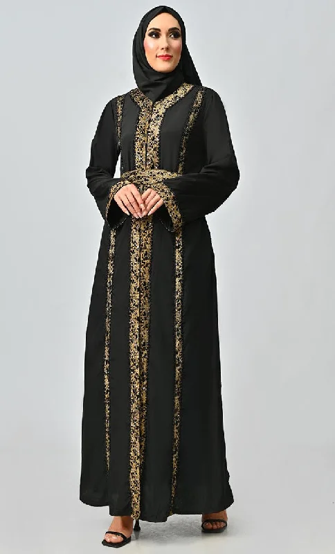 Casual Street Arabic Moroccan Style Abaya With Hand Embroidery And Lace Detailing