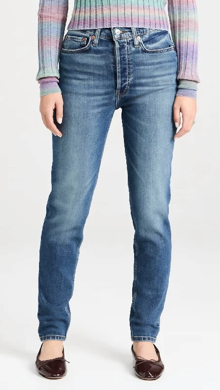 Soft And Comfortable High Rise Skinny Jeans In Azzurro