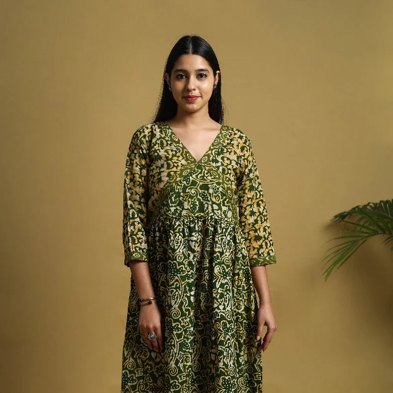 Creative Style Green - Flared Cotton Batik Print Dress 03