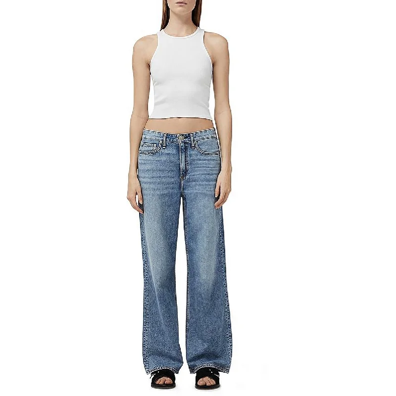 Black And White Style Audrey Womens Faded Denim Wide Leg Jeans