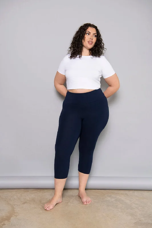 Practical Style Cropped Lightweight Leggings - Navy