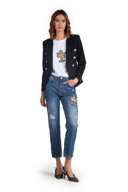 Retro Dress Extreme Collection Front Palm Embroidery With Patches Denim Jeans