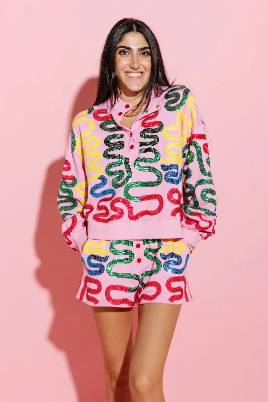 Carefree Style Pink Squiggle Henley Shorts