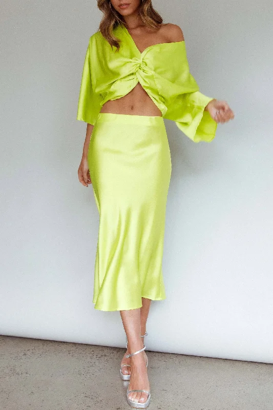 Cool Summer Lolah Satin Midi Skirt Citron