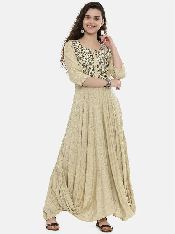 Comfortable Wear Neeru's Women Beige Embroidered A-Line Kurta
