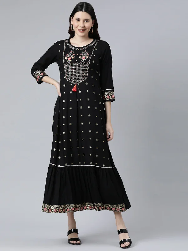 Comfortable Design Neeru's Black Color Rayon Fabeic Dress