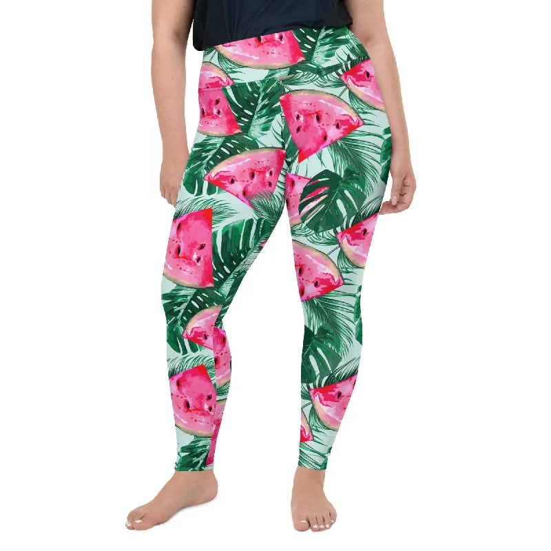 Cool Style Palm Leaves & Watermelon Plus Size Leggings