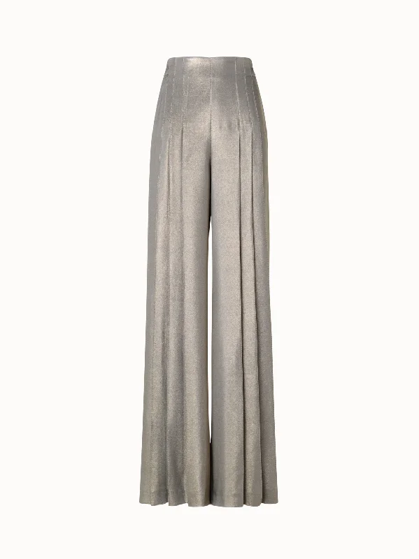 Comfy Pants Wide Leg Silk Lurex Pants with Front Pleats