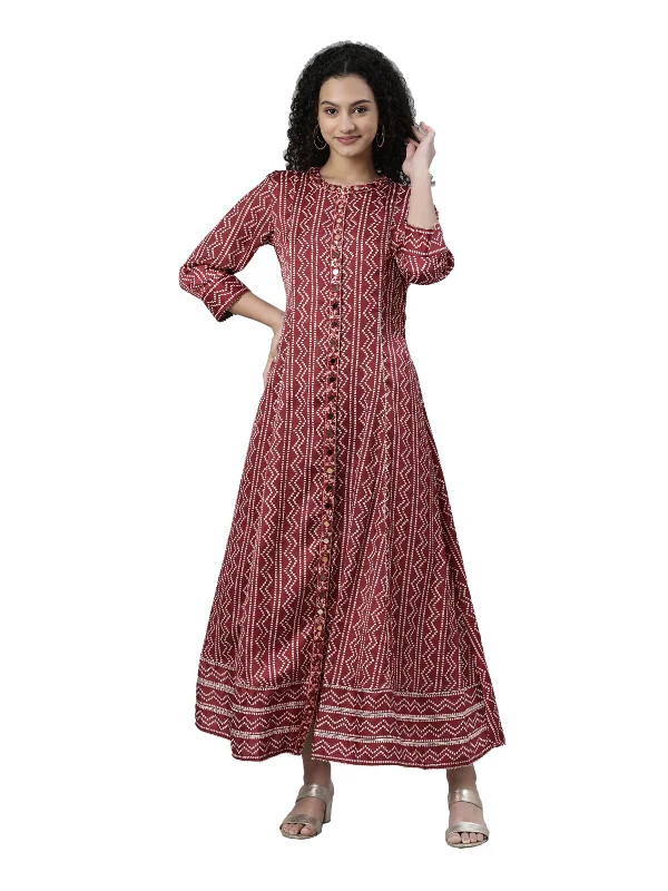 Fashion Classic Neeru's Maroon Straight Casual Printed Dress