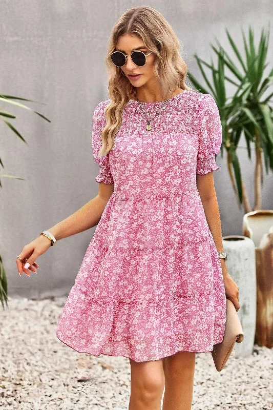 Elegant And Lazy FLORAL PUFF SHOULDER KANKAN DRESS
