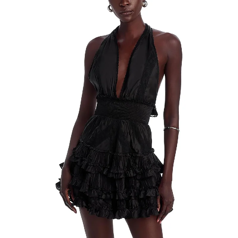 Cozy Look LoveShackFancy Womens Quintelle  HalterTop Tiered Cocktail And Party Dress