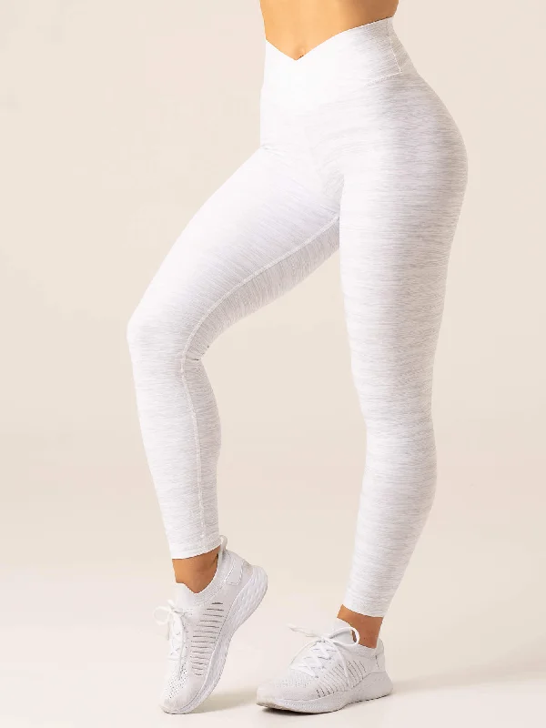 Exquisite Tailoring Momentum Cross Over Scrunch Leggings - Snow Grey Marl