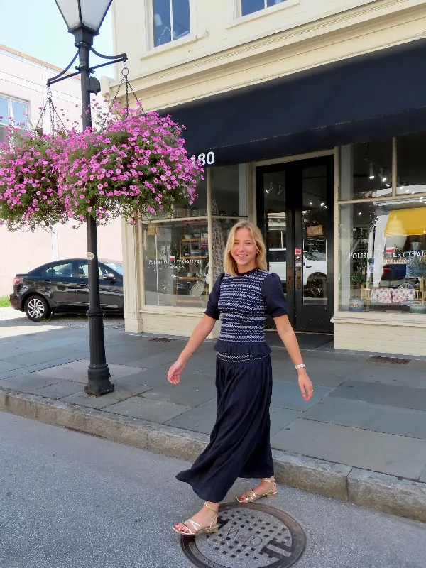 Unique Design Serena Maxi Skirt Navy with White Stitching