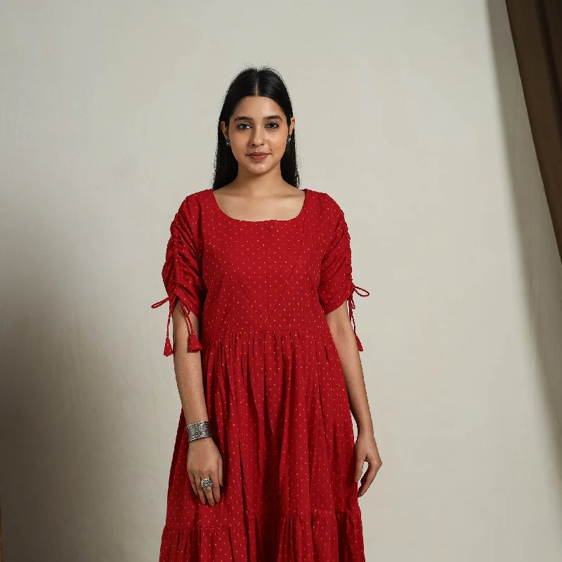 Youthful Red - Tiered Fit & Flare Cotton Jacquard Dress 02