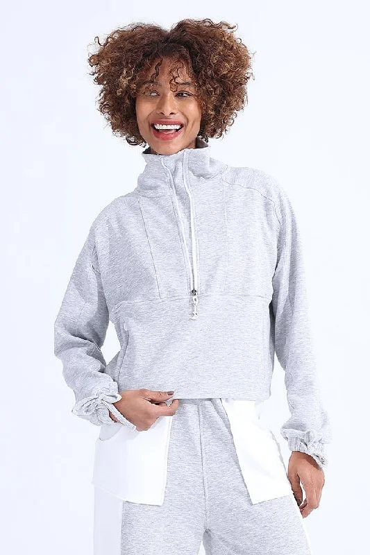 Noble Temperament Gray Modal Zip Sweatshirt