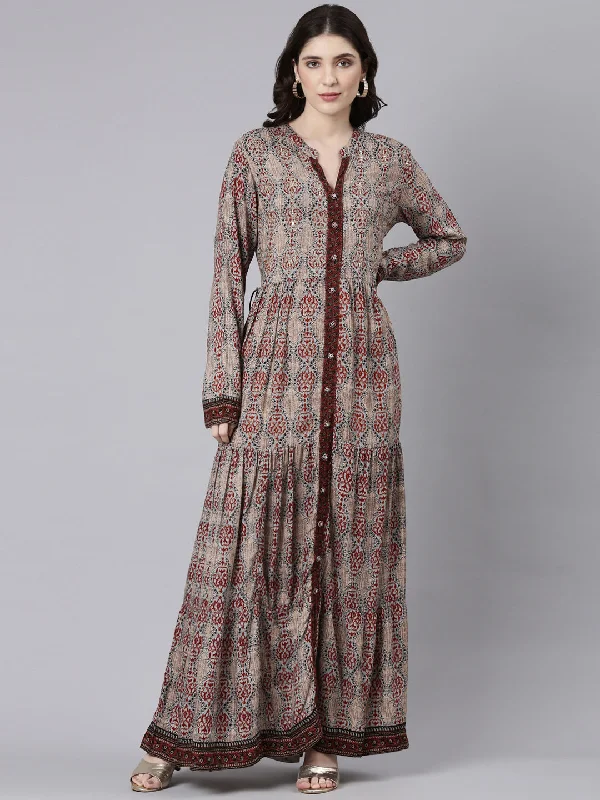 Simple Comfort Neeru's Beige Straight Casual Printed Maxi Dresses