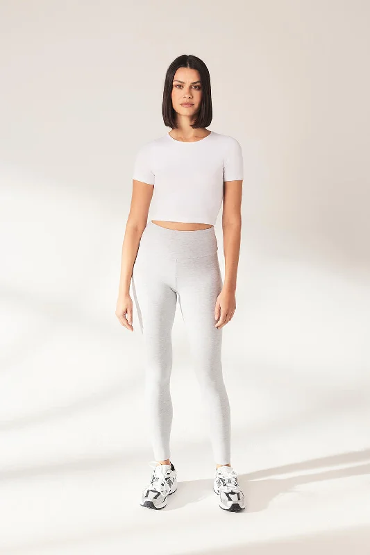 Fashionable In The Times Lightweight Everyday High Waisted Leggings - Light Grey Marl