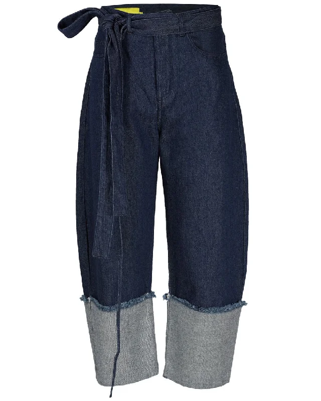 Trendy Traveler Indigo Denim Roll Up Jeans with Belts