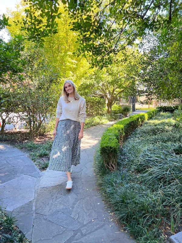 Fresh And Natural Hanley Midi Skirt Navy Wave