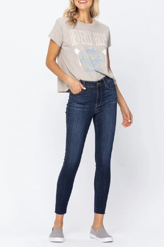 Retro Literary Style Raw Hemline Skinny In Dark