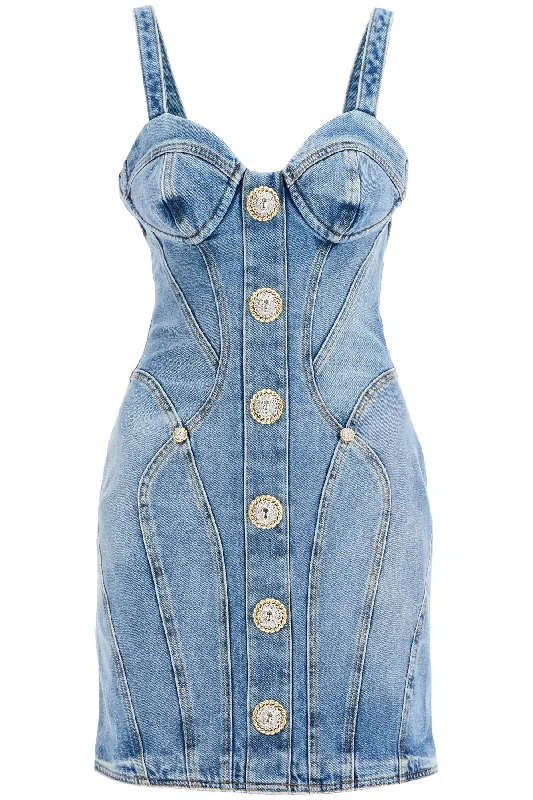 Fresh And Fashionable BALMAIN mini denim dress with decorative buttons