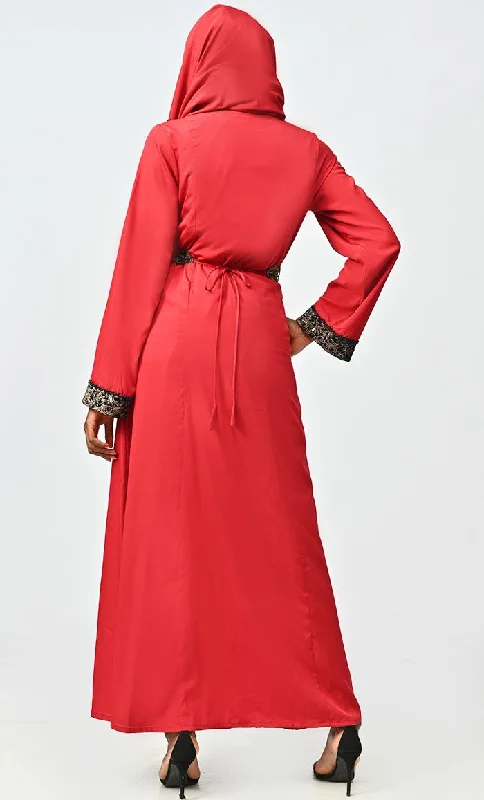 High-quality Fabrics Arabic Women Moroccan Style Abaya With Hand Embroidery And Lace Detailing High-quality Fabrics Arabic Women Moroccan Style Abaya With Hand Embroidery And Lace Detailing