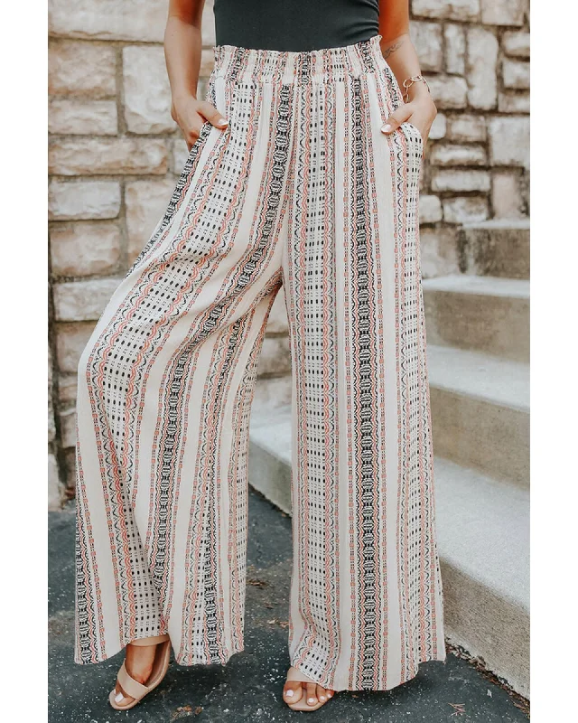 Sports Cool Azura Exchange Geometric Pattern Print Wide Leg Pants - L