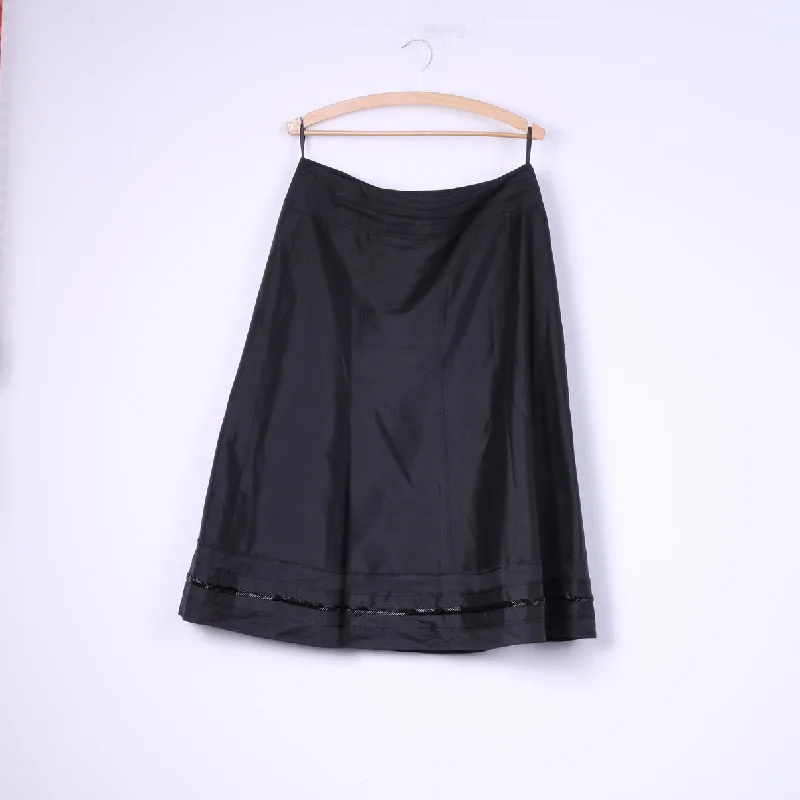 Embroidered Letters Taifun Collection Women 14 40 M Midi Skirt Black Silk Flared Shiny