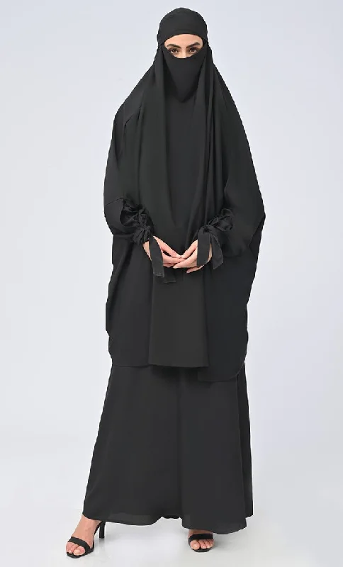 Weekend Style Isha Modest Black Crepe Khimar Prayer Dress For Women
