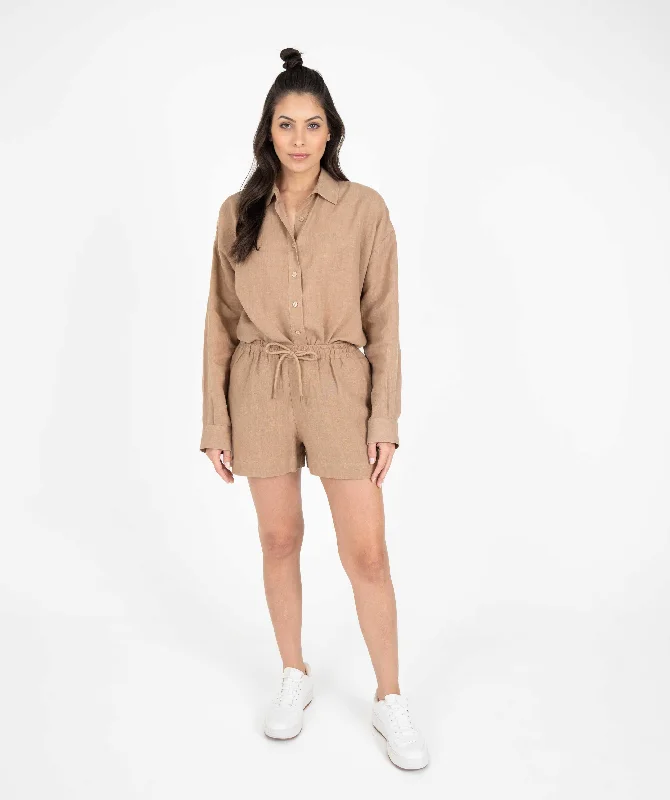 Romantic And Sweet Elevate Linen Short Caramel