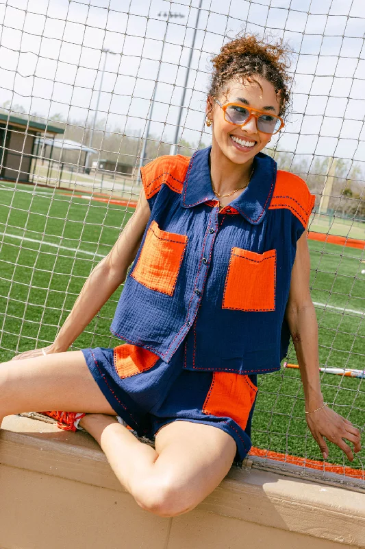 British Style Navy & Orange Gauze Short