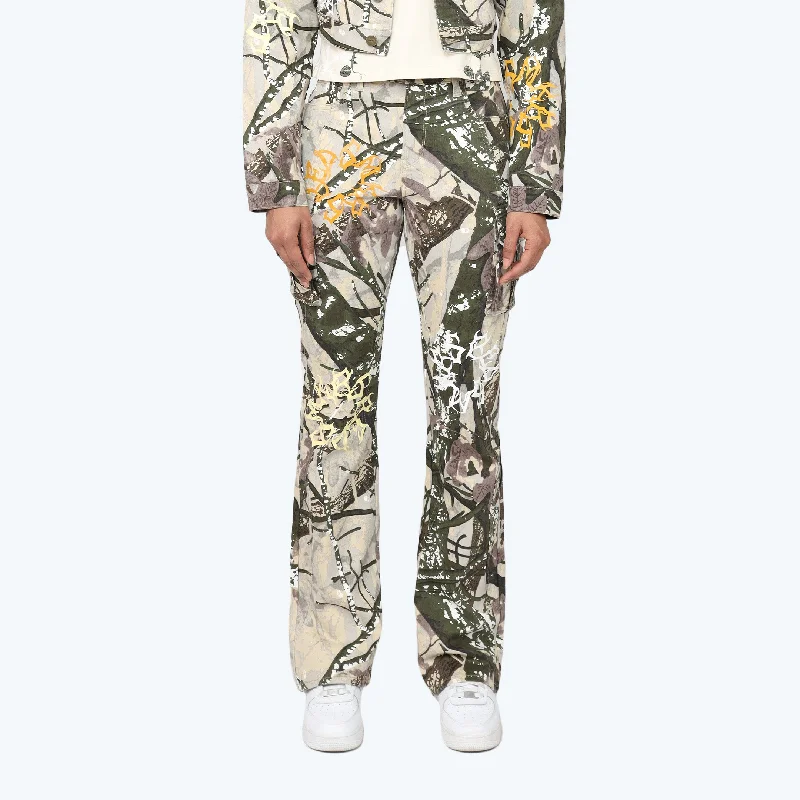 Retro Woolen Jacket High Rise Stacked Dystopia Printed Cargo Twill Pants