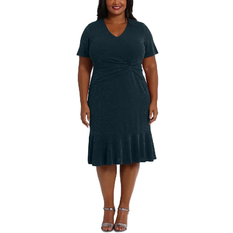 Sports Style London Times Womens Plus Gathered Metallic Cocktail And Party Dress