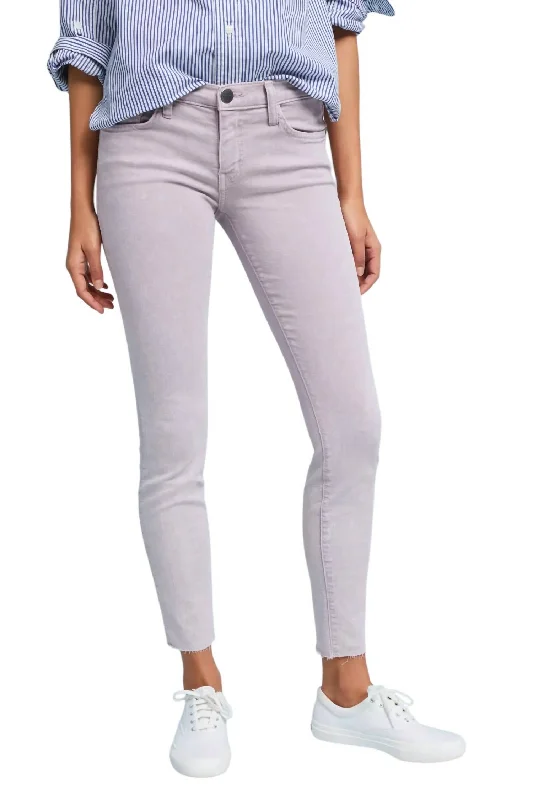 Unique Prints The Stiletto Skinny Stretch Raw Hem Jean In Purple