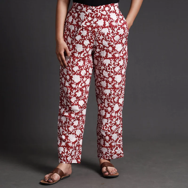 Personalized print Maroon - Sanganeri Block Printed Cotton Elasticated Palazzo