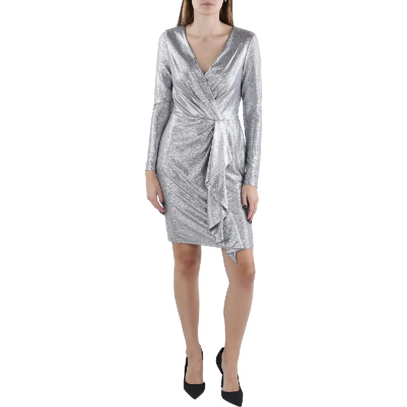 French Retro Lauren Ralph Lauren Womens Metallic Surplice Cocktail And Party Dress