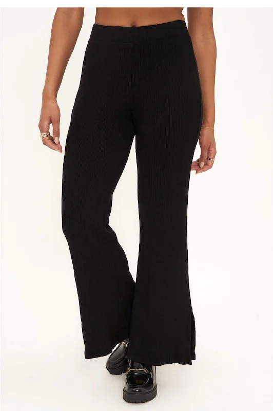 Comfortable Jackets Women's Sure Shot Side Slit Sweater Rib Pant In Black