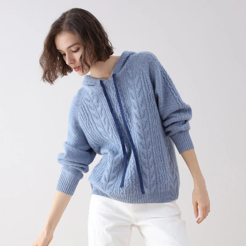 Fashion Style 100% Cashmere Solid Color Sweater Hoodie