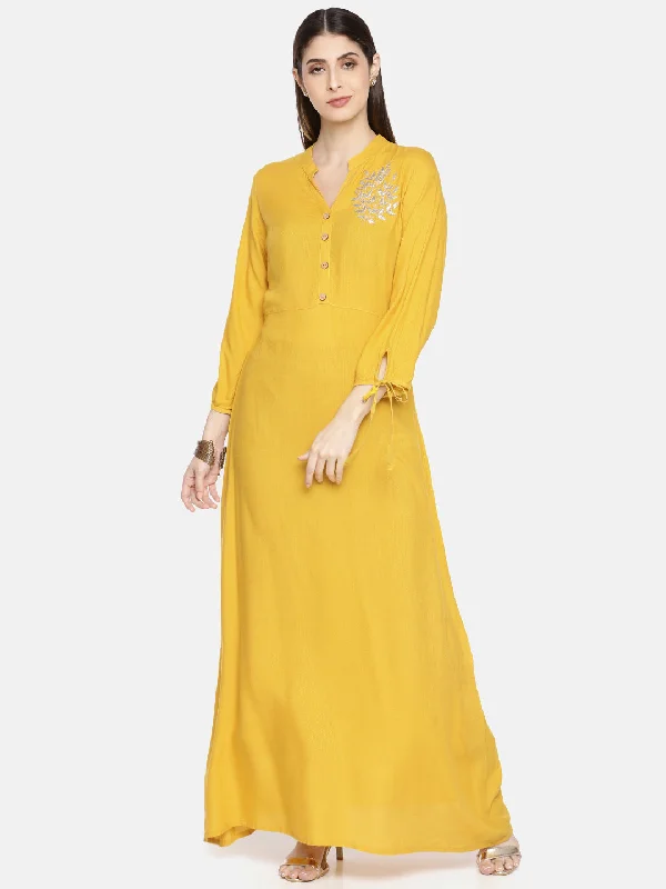 Lace Design Neeru's Women Mustard Yellow Solid A-Line Kurta